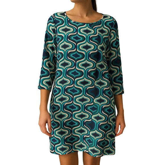 M Missoni Abstract Print Dress Silk Shift Mini Blue Green IT Size 46 US Size XL - Picture 1 of 10